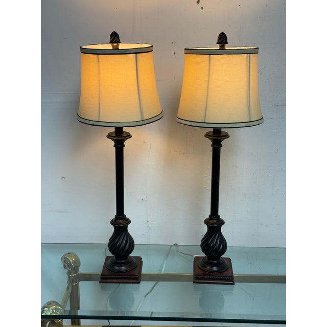Late 20th Century Neoclassical Laurel Column Table Lamps, Pair For Sale - Image 4 of 12