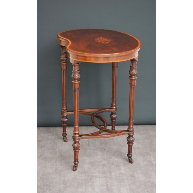 Antique Edwardian Inlaid Mahogany Kidney-Shaped Side Table, 1900 For Sale - Image 4 of 16