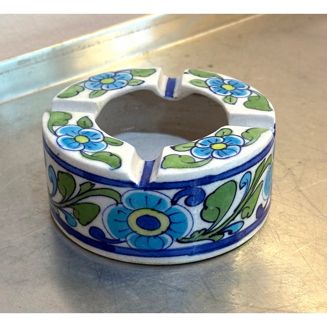 1960s Blue Floral Ceramic Indian Ashtray For Sale - Image 5 of 5