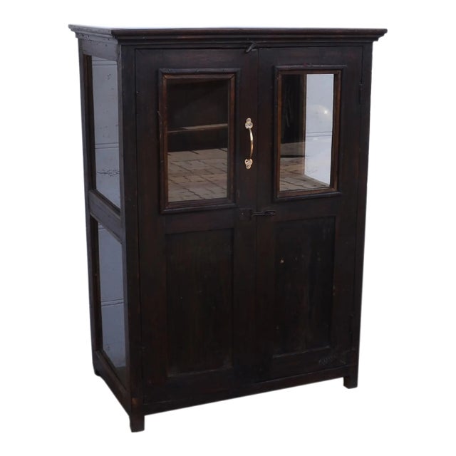 Solid Reclaimed Teak Wood Fronted Glass Cabinet For Sale