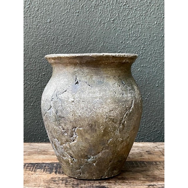 Vintage Textured Ceramic Pottery Vase For Sale - Image 4 of 14