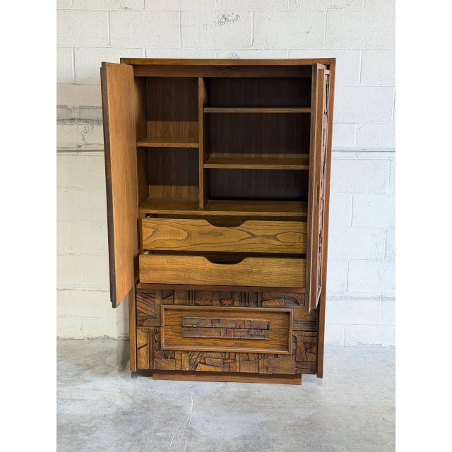 1970s Lane Brutalist Armoire Dresser Oak Mid-Century Modern 1970s For Sale - Image 5 of 10