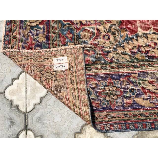 Vintage Oushak Red Cotton and Wool Rug For Sale - Image 9 of 9