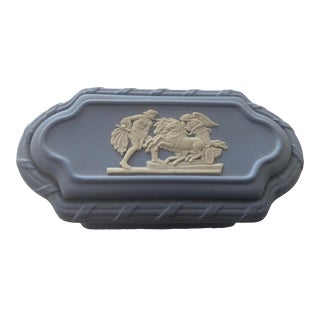 Unique Wedgwood White on Blue Trinket Pomona Box 7791 in Original Box Mint Condition Late 20th Century For Sale