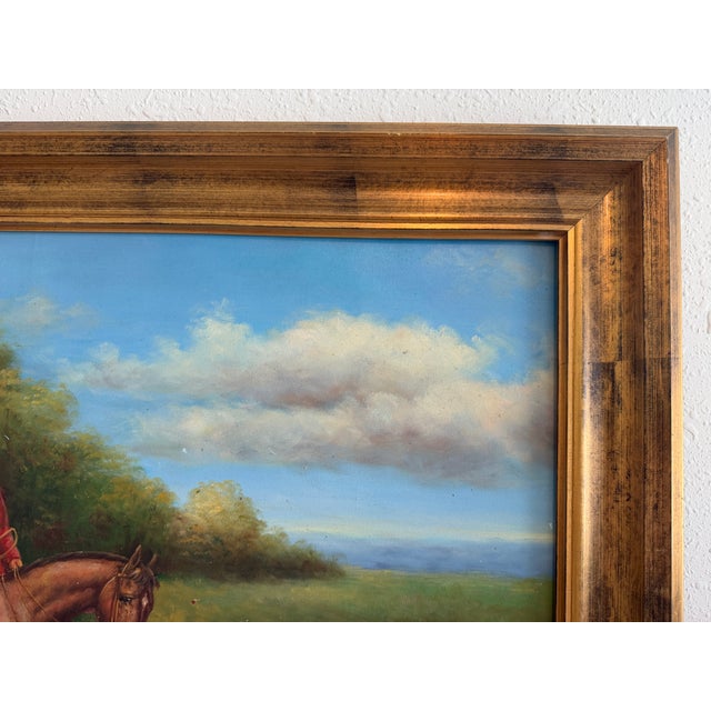 Paint Oil Painting English Fox Hunt Horses Hounds Hunting Scene Landscape Art For Sale - Image 7 of 10