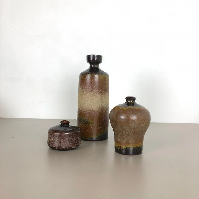 German Ceramic Studio Pottery Vase from Elmar & Elke Kubicek, 1970s, Set of 3 For Sale - Image 17 of 18