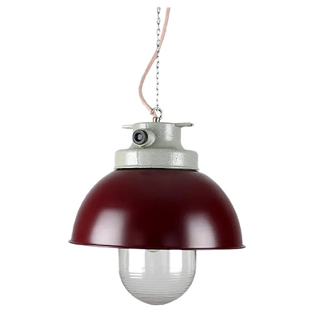 Vintage Burgundy Industrial Pendant Lamp from TEP For Sale