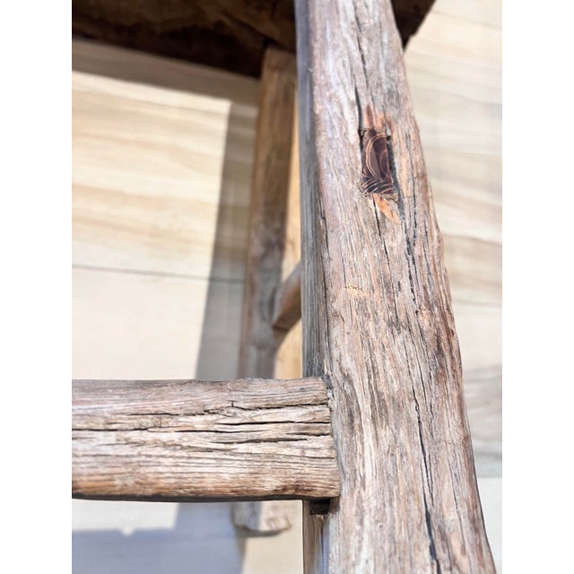 French Rustic Vintage Weathered Natural Wood Noodle Bench For Sale - Image 6 of 10