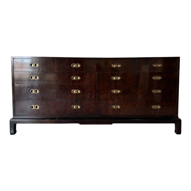 70's Hollywood Regency Michael Taylor for Henredon Mahogany Dresser With Brass Hardware/Sold For Sale
