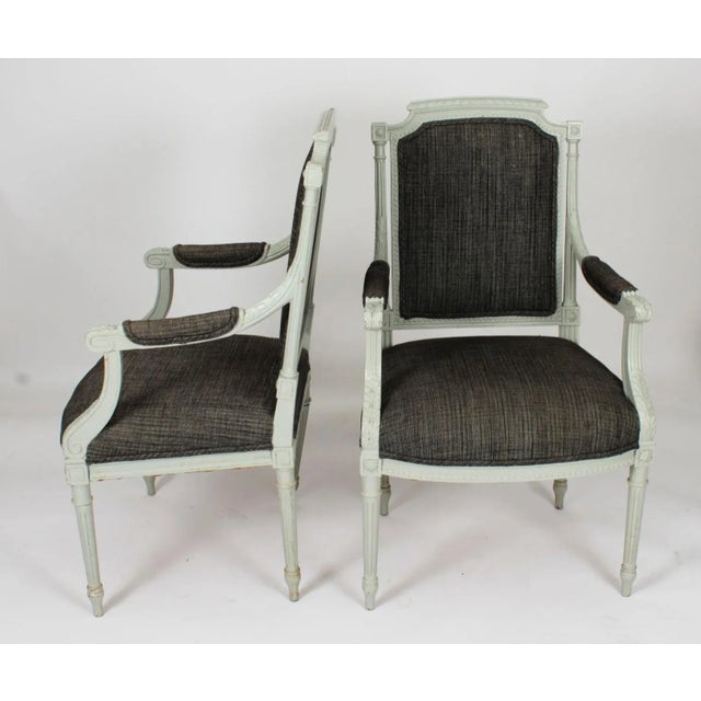 Vintage Louis XVI Revival Blue Grey Painted Dining Chairs, 1950s, Set of 10 For Sale - Image 10 of 18