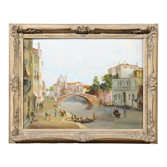 Mid 19th Century Venetian Scene Oil Painting, Framed For Sale