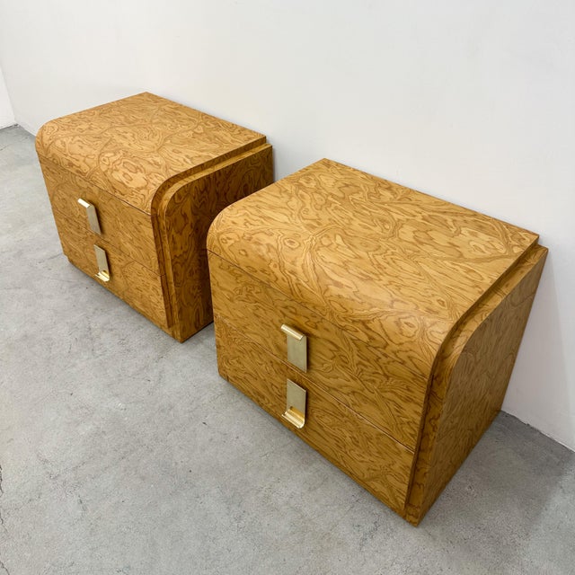 Pair Vintage 1970s Mid-Century Modern Nightstands With Solid Brass Pulls For Sale - Image 12 of 14