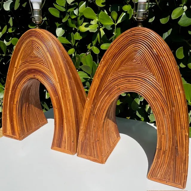 Gabriella Crespi Arched Pencil Reed Table Lamps in the Style of Gabriella Crespi - a Pair For Sale - Image 4 of 8