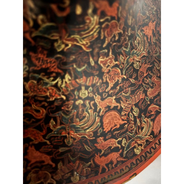 Antique Burmese Hsun-Ok Buddhist Offering Vessel With Hand-Incised Yun Lacquer Decoration, Late 19th–Early 20th Century For Sale - Image 9 of 12