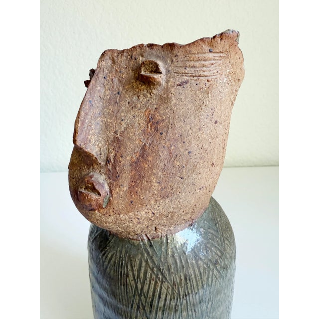 Contemporary Folk Art Pottery Figurative Vase, Artist Signed For Sale - Image 3 of 9