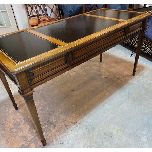 Wood Vintage Brandt Regency Revival Neoclassical Writing Desk With Black Tooled Leather Inset Top For Sale - Image 7 of 16