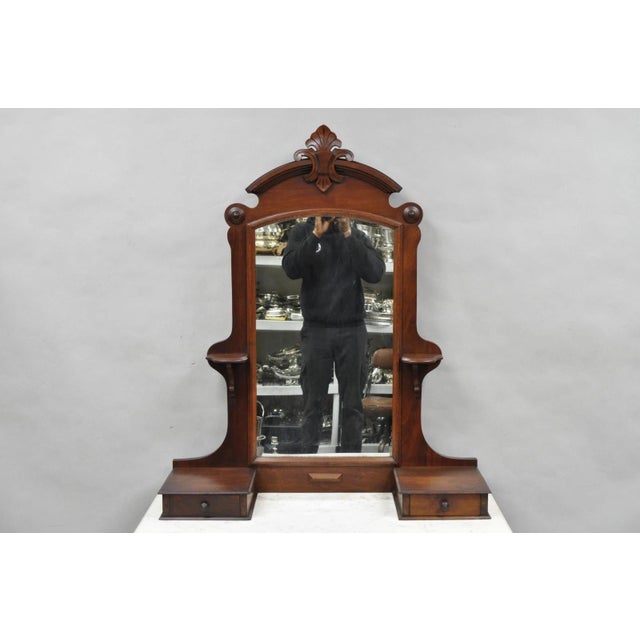 Victorian Antique Eastlake Victorian Carved Walnut Marble Top Washstand Dresser W/ Mirror For Sale - Image 3 of 18
