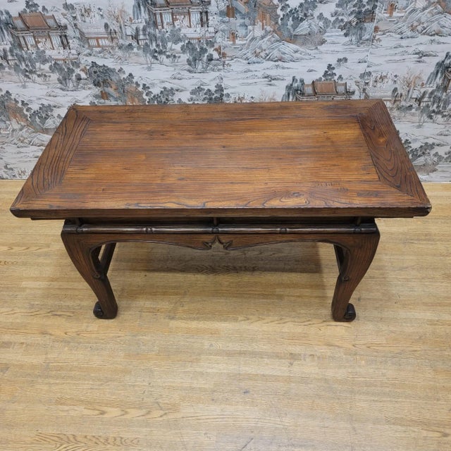 Antique Chinese Carved Elm Coffee Table For Sale - Image 4 of 11
