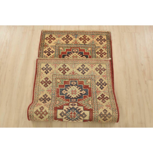 Kazak Runner 2’3” X 4’11” Red Wool Tribal Hand-Knotted Oriental Rug For Sale - Image 9 of 10