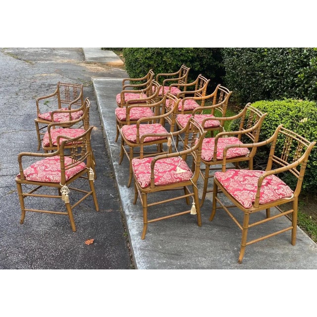 Tribal Great Set of 12 Paint Decorated 19th Century Faux Bamboo Armchairs For Sale - Image 3 of 9