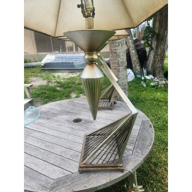1950s Mid-Century Modern Atomic Brutalist Majestic Lamp Set ~ Original Fiberglass Shades For Sale - Image 10 of 18