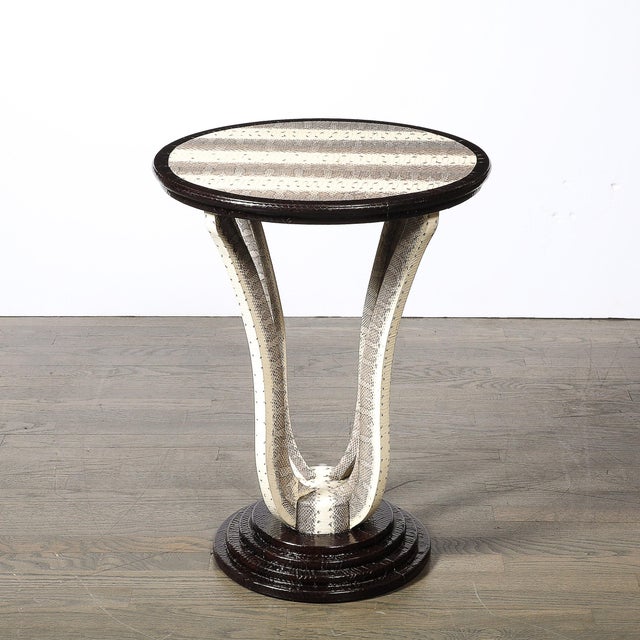 Mid-Century Modern Mid-Century Gueridon Table in Python Leather With Stepped Base by Karl Springer For Sale - Image 3 of 15