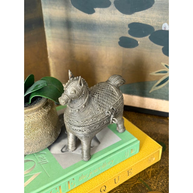 Indian Antique Indian Primitive Bronze Metal Dhokra Trojan Horse Hinged Trinket Container Box For Sale - Image 3 of 12
