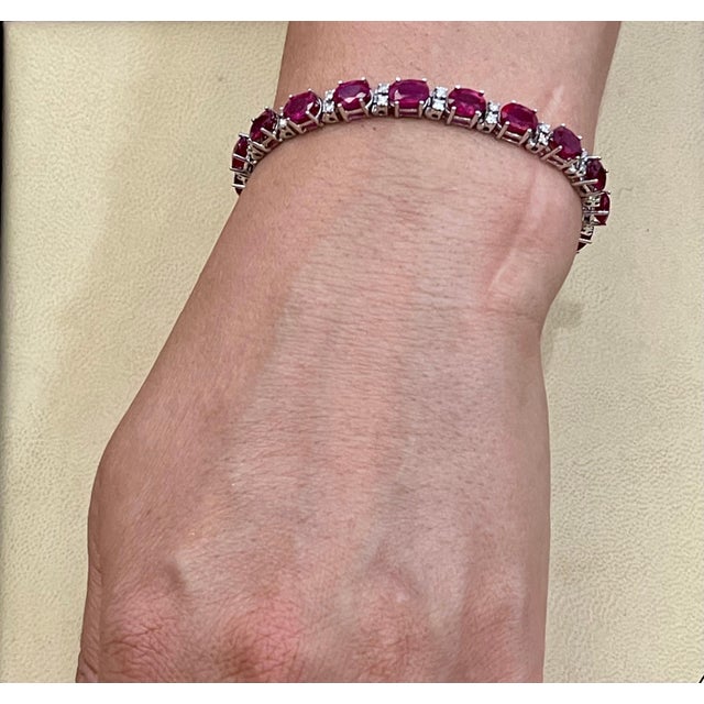 24 Carat Ruby & 1 Carat Diamond Affordable Tennis Bracelet 14 Karat White Gold For Sale - Image 11 of 18