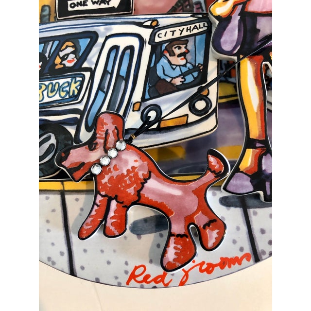 Ceramic Red Grooms, Red Grooms Moonstruck Porcelain Sculpture Plate 3D Manhattan NYC Cartoon, 1994 For Sale - Image 7 of 10