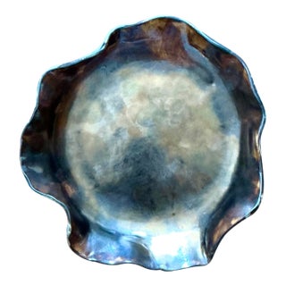 Vintage Boho Original Metallic Studio Pottery Ruffle Plate For Sale