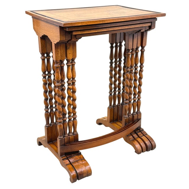 Wood Nesting Coffee Tables in Walnut, 1920, Set of 4 For Sale - Image 7 of 14