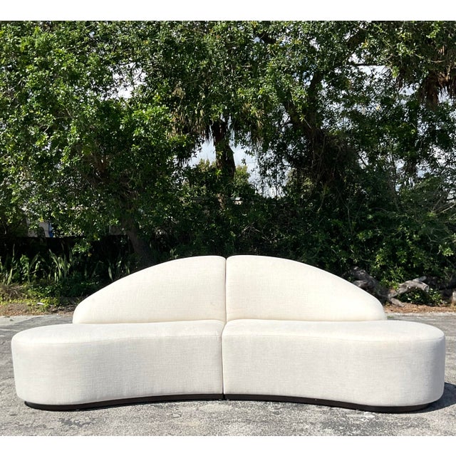 Vintage Contemporary Custom Built Biomorphic Boucle Sofa For Sale - Image 4 of 10