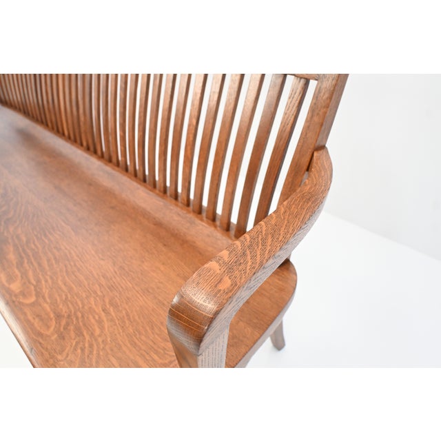 Antique American Oak Lawyer’s Bench | Newly Refinished For Sale - Image 14 of 18