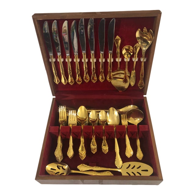 Estia Golden Cascade 66pc Gold Flatware Set Service for 8 For Sale