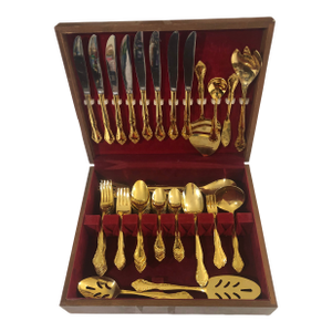 Estia Golden Cascade 66pc Gold Flatware Set Service for 8