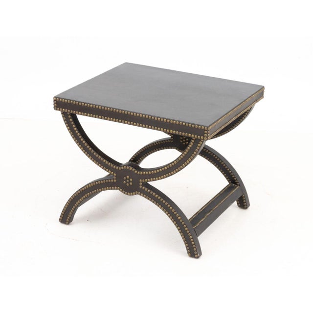 Metal Baker Alexandre Brown Leather Brass Riveted Stool For Sale - Image 7 of 8