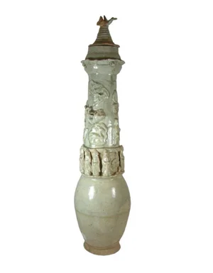 Tall Song Dynasty Molded Yingqing Porcelain Funerary Urn