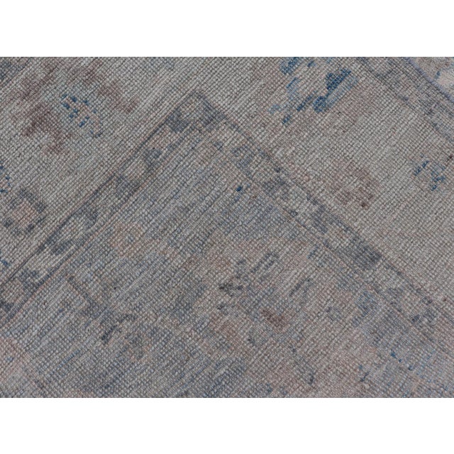 Modern Tribal Oushak With a Cream Border and Light Gray-Blue Background 4'0 X 6'2 For Sale - Image 12 of 12