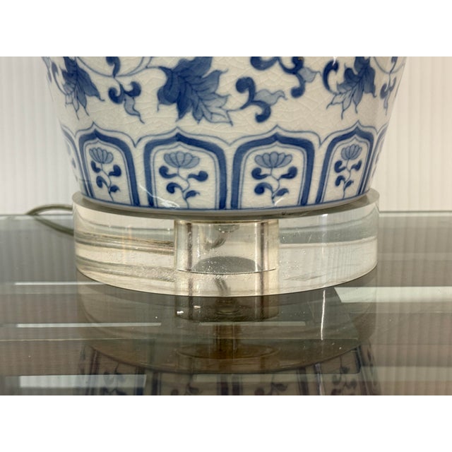 Blue + White Porcelain Table Lamp For Sale - Image 4 of 11