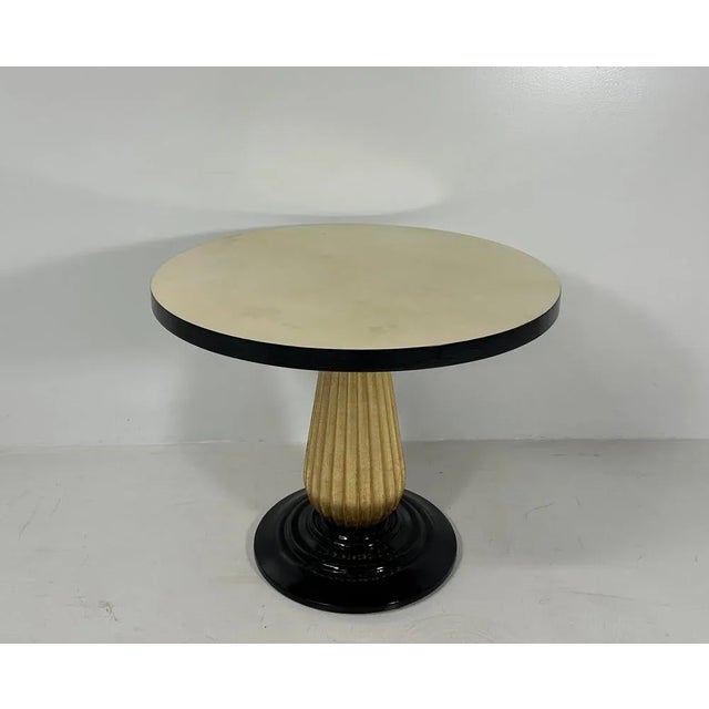 Italian Art Deco Style Parchment, Black Lacquer and Gold Leaf Coffee Table, 1980s For Sale - Image 3 of 8