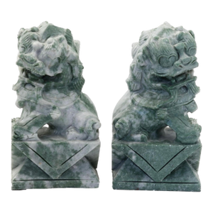 Midcentury Carved Green Marble Foo Dog Bookends