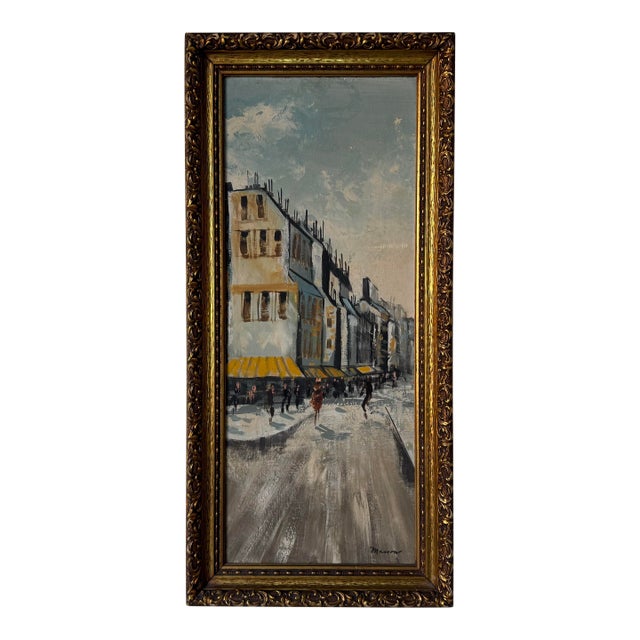1960s Vintage Parisian Street Scene Impressionist Oil Painting on Board by Marron For Sale