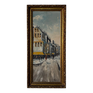 1960s Vintage Parisian Street Scene Impressionist Oil Painting on Board by Marron