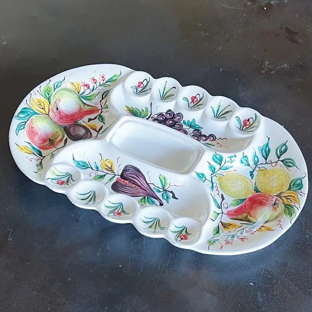 Mid-Century Italian Hand-Painted Majolica Serving Platter Depicting Fruits For Sale - Image 10 of 10