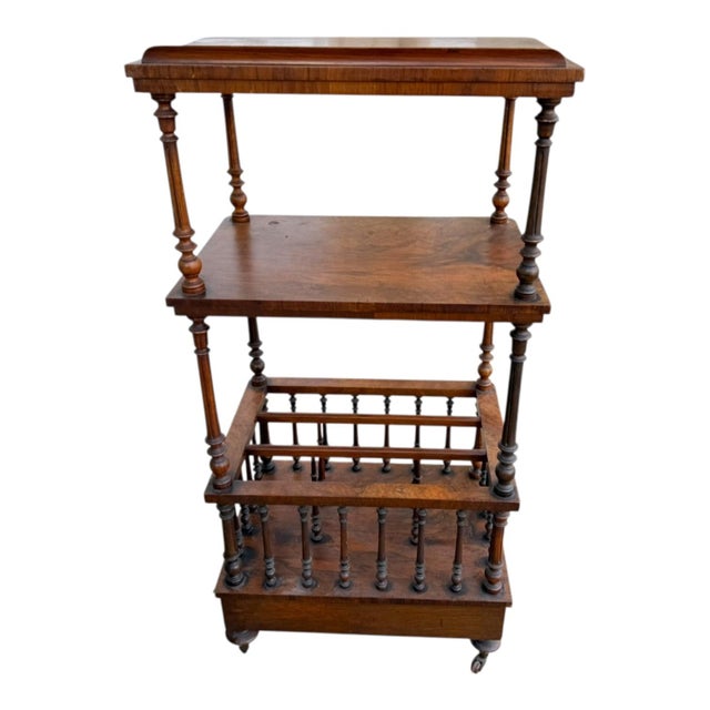 19th-C. English Carved Rosewood Etagere Music Stand Canterbury Magazine Rack For Sale - Image 4 of 9