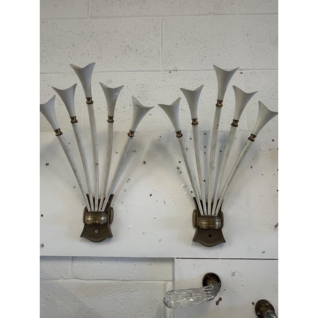 1950s Vintage White Wall Lights in Brass, 1950, Set of 2 For Sale - Image 5 of 11
