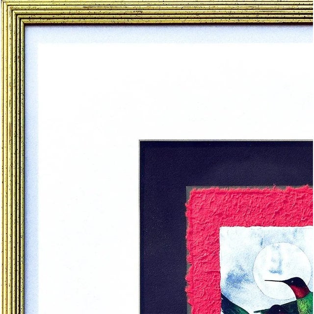 Traditional Late 20th Century Original Watercolor Painting of Two Hummingbirds and a Full Moon For Sale - Image 3 of 4