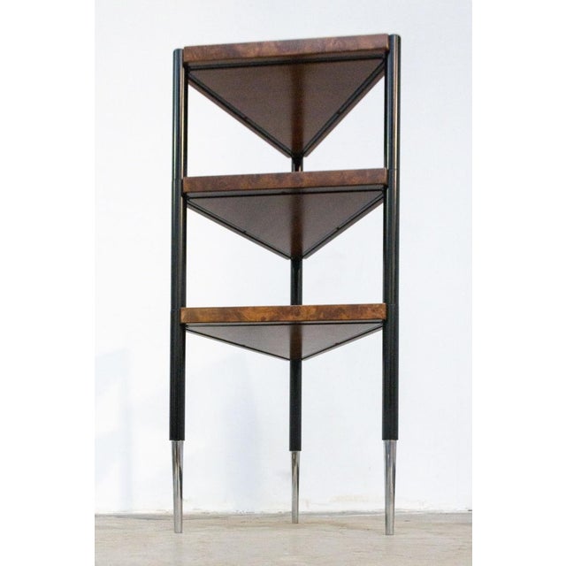 Black Vintage Corner Shelf in Elm Briar and Steel, 1970s For Sale - Image 8 of 10