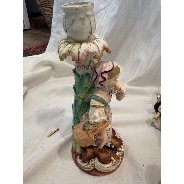 Meissen Porcelain Pair Antique Meissen Figural Candlesticks For Sale - Image 4 of 16