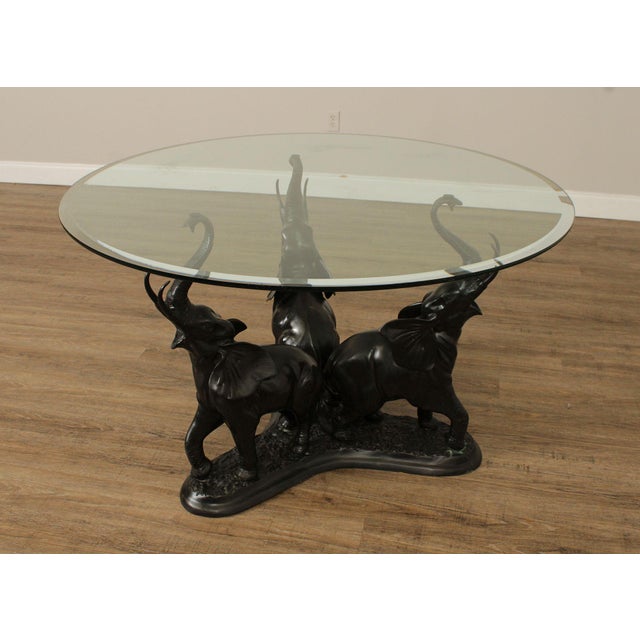 Contemporary Glass Top Bronze Elephants Center Table For Sale - Image 4 of 12